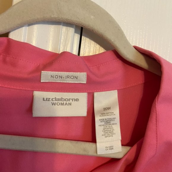Liz Claiborne Woman Button Down Blouse - Hot Pink - 3/4 Sleeve - Non-Iron - 20W - Picture 2 of 5